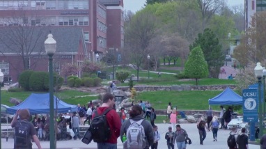 CCSU Students Walking Around Campus in Student Circle